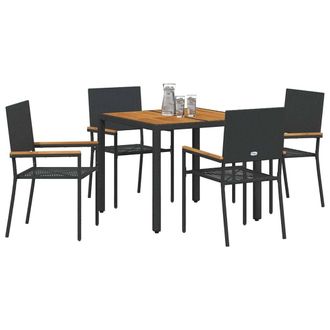 Berkfield Home Modern 5 Piece Garden Dining Set Black Poly Rattan