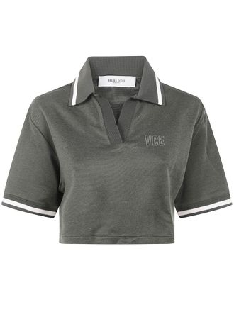 Golden Goose Journey WS Medium Crop Polo Fluid Jersey Knitted Rib Micro Piquet Tonal Embroidery