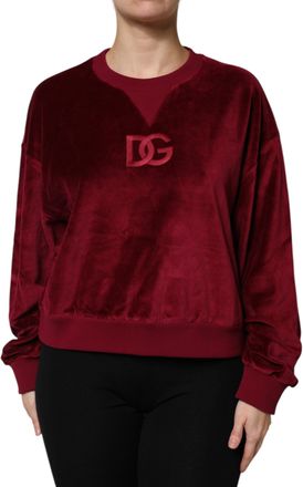 Dolce & Gabbana Red Cotton Velvet Crew Neck Pullover Womens Sweater