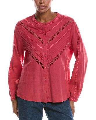 Tommy Bahama Palm Shores Lace Trim Linen-Blend Blouse
