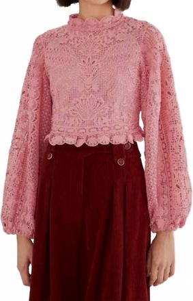 Farm Rio Guipure Long Sleeve Blouse In Blush