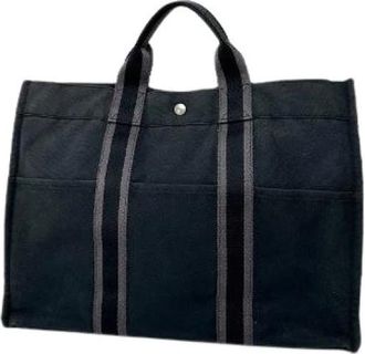 Herm&egrave;s Pre-owned Canvas Tote Bag - Dames - Vintage Shopper - Zwart - ONE Size - Katoen - Vintage