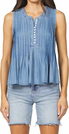 Dear John Denim Myron Pleated Top In Bleached Denim