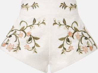 Agua Bendita Gatti embroidered linen shorts