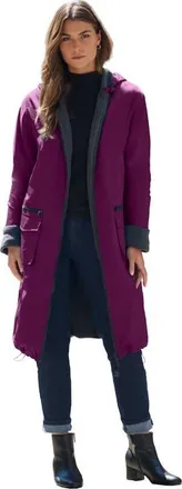 Roaman's Plus Size Knee Length Hooded Nylon Jacket in Dark Berry at Nordstrom, Size 28