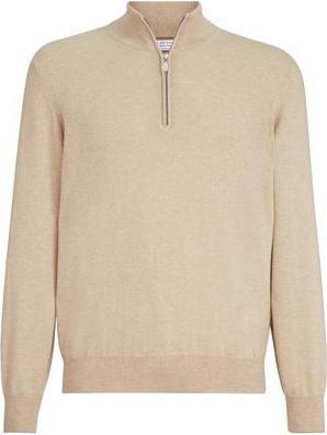 Brunello Cucinelli Cashmere sweater with half zip in Beige at Nordstrom, Size 48 It
