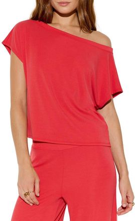 Spiritual Gangster Asha Off the Shoulder Jersey Top in Sunset Red at Nordstrom, Size X-Large