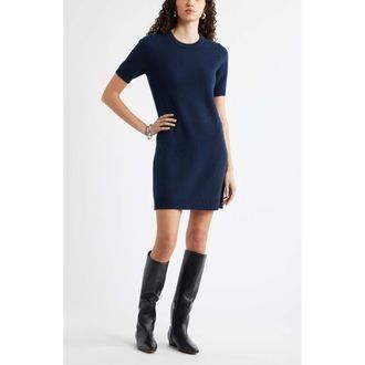 Nordstrom Short Sleeve Wool & Cashmere Sweater Dress in Navy Night at Nordstrom, Size Xx-Large