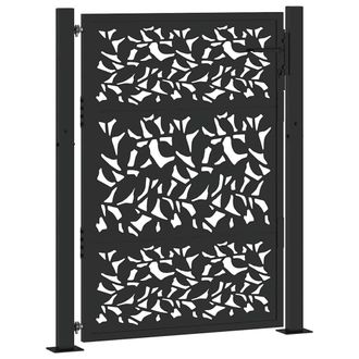 Berkfield Home Garden Gate Black 105x130 cm Steel Leaf Design