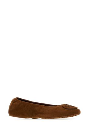 Tory Burch Womens Minnie Ballet Flat Brown Suede