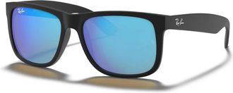 Ray-Ban Mens Justin Mirror Square Sunglasses In Matte Black Blue