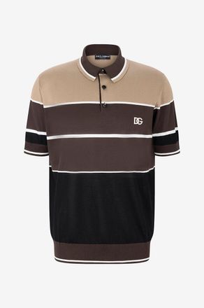 Dolce & Gabbana Seiden-Strick-Polohemd mit Streifen und DG-Stickerei