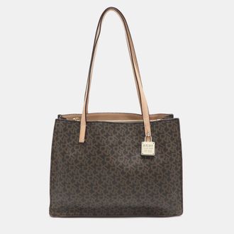 DKNY Dkny Brown Signature Coated Canvas And Leather Tote