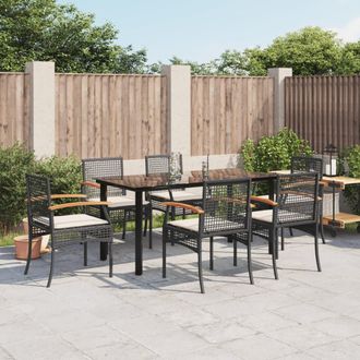 vidaXL Vidaxl - Set De Comedor De Jard&iacute;n 7 Pzas Y Cojines Rat&aacute;n Sint&eacute;tico Negro