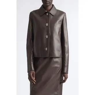 Ferragamo Boxy Lambskin Leather Jacket in Expresso/espresso at Nordstrom, Size 42