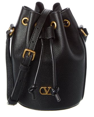 Valentino Vlogo Grainy Leather Bucket Bag