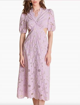 English Factory Bloom Cut Out Scalloped Midi Dress In Lilac