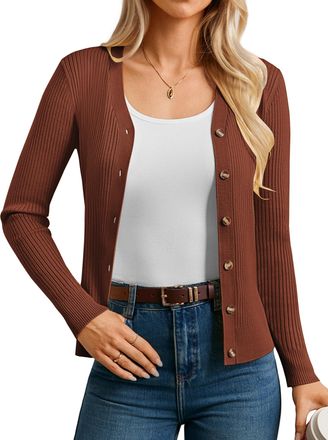 Grace Karin Ladies Long Sleeve Cardigans Elegant Lightweight V Neck Button Down Office Cardigan CL2587-26/Coffee XL