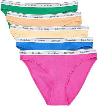 Calvin Klein Underwear Icon Logo Bikini 5-Pack Womens Underwear Mardi Gras Green/Relay Gold/Golden Haze/Palace Blu : MD (US 8-10)