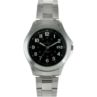 Peugeot Military Round Dial Calendar Bracelet Watch - 40MM in Silver at Nordstrom