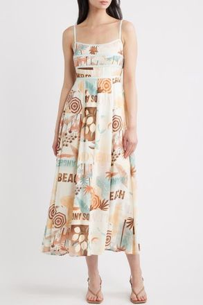 Blu Pepper Mixed Print Midi Dress in Natural Multi at Nordstrom, Size Medium