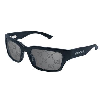 Gucci Zonnebril met rechthoekig montuur - Heren - Zonnebrillen - Blauw - 58 MM - Accessoires