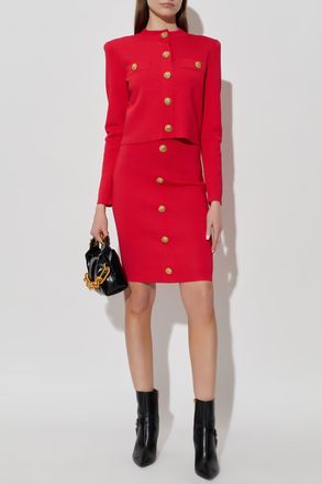 Balmain Pencil Skirt With Decorative Buttons, Womens, Red