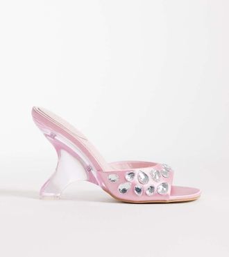 KAIIA Esclusiva Kaiia - Sandali con tacco in raso rosa confetto decorati