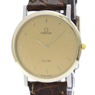 Omega Pre-owned De Ville 7400.11.01 Polshorloge - Heren - Pre-owned - Beige - Maat: ONE Size Leer