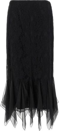 Valentino Garavani Lace Midi Skirt - Dames - Midirokken - Zwart - XS - Chiffon - Rokken
