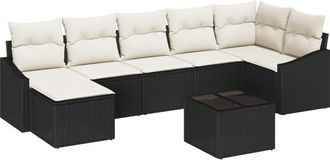 vidaXL Garden Sofa Set 8 pcs Black Poly rattan Vidaxl