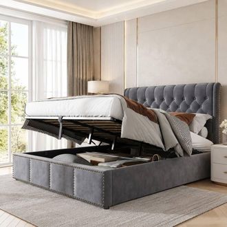 Merax Super King Upholstered Ottoman Storage Bed with Padded Headboard in Dark Grey