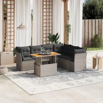 vidaXL Vidaxl - Set De Sof&aacute;s De Jard&iacute;n 7 Piezas Con Cojines Rat&aacute;n Pe Gris