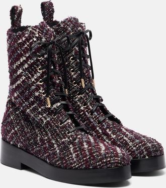 Aquazzura Ben 20 leather-trimmed tweed combat boots