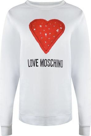 Moschino Womens Love Large Red Heart Logo White Sweatshirt Cotton - Size X-Large