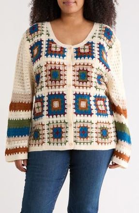 Forgotten Grace Crochet Granny Square Cardigan Sweater in Natural at Nordstrom Rack, Size 2 X