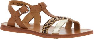 Pom dApi Girls Brown Open Toe Sandals With Leopard Print Band Leather