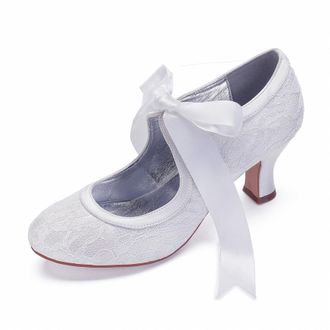 Generic Wedding Shoes Womens Closed Toe Mary Jane Shoes Bridal Low Heels Block Heel Pumps Evening Prom 6.5Cm,White,4 UK