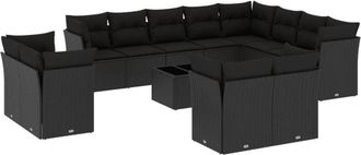vidaXL Set De Sof&aacute;s De Jard&iacute;n Y Cojines 13 Pzas Rat&aacute;n Sint&eacute;tico Negro Vidaxl