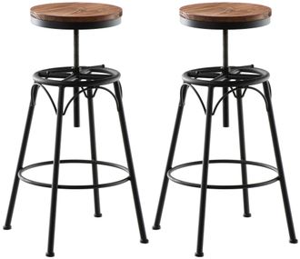 Clp Set De 2 Taburetes De Bar Beam De Metal Y Madera Negro