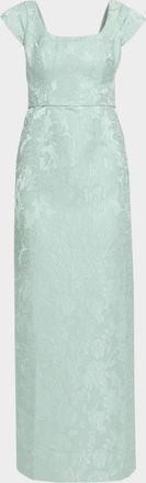Sachin & Babi Grace Cap-Sleeve Cloque Column Gown
