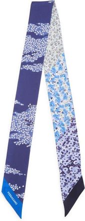 Ferragamo Fiorenza Floral Reversible Silk Skinny Scarf in New Navy/blu at Nordstrom