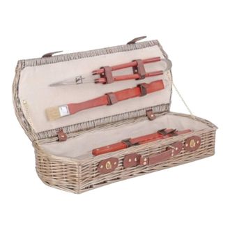 Red Hamper Barbeque Tool Basket Set in Brown