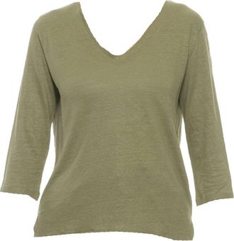 Majestic Filatures Everyday T-Shirt - Dames - Longsleeves - Groen - S - Linnen - Tops