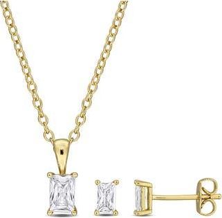 Delmar Radiant-Cut Cubic Zirconia Stud Earrings & Necklace Set in Gold at Nordstrom Rack