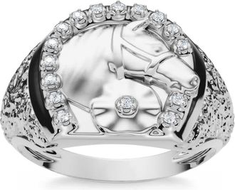 Pompeii3 Mens Pinkie Horse Lucky Diamond Ring Gold Lab Grown