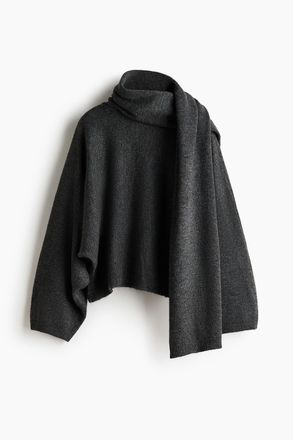 H&M Oversized Pullover mit Schaldetail - Dunkelgraumeliert