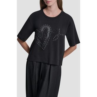 DKNY Stud Heart Appliqu&eacute; T-Shirt in Black at Nordstrom, Size X-Small