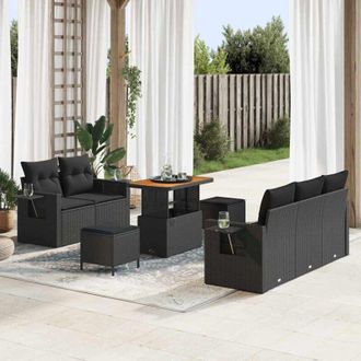 vidaXL Conjunto De Sof&aacute; De Jard&iacute;n 8 Pcs Negro Rat&aacute;n Sint&eacute;tico Vidaxl