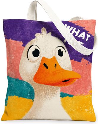 Generic Funny Animal Canvas Tote Bags, Quirky Duck Design Reusable Grocery Bags, Colorful Lightweight Washable Shoulder Strap, Multicolor, 13x15 Inch